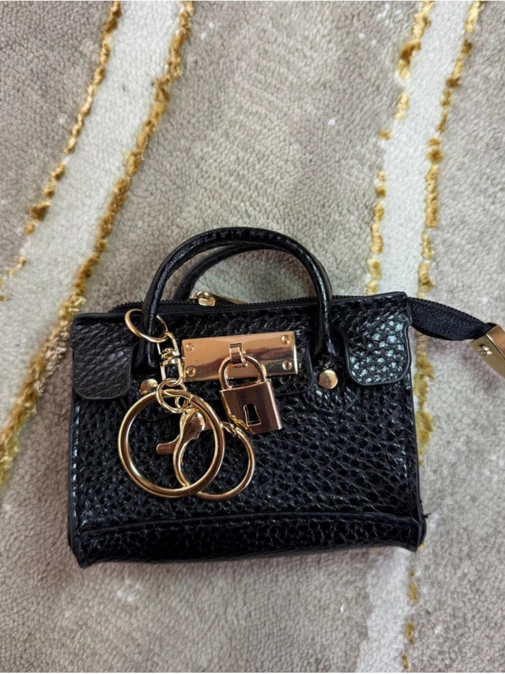 Black Pebbled Leather Mini Satchel Charm - Picture 3 of 9